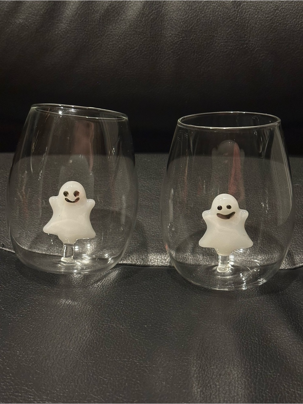 Anthropologie Eerie Stemless Wine Glass Ghost 16 Oz Handblown Halloween Set Of 2